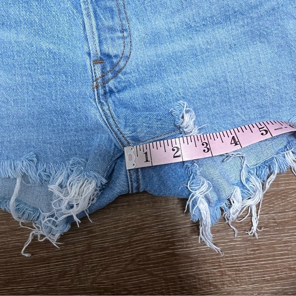 LEVIS 501 Original Logo Stripe Button Fly Denim Blue Jean Cut Off Shorts Size 26 - Picture 13 of 13